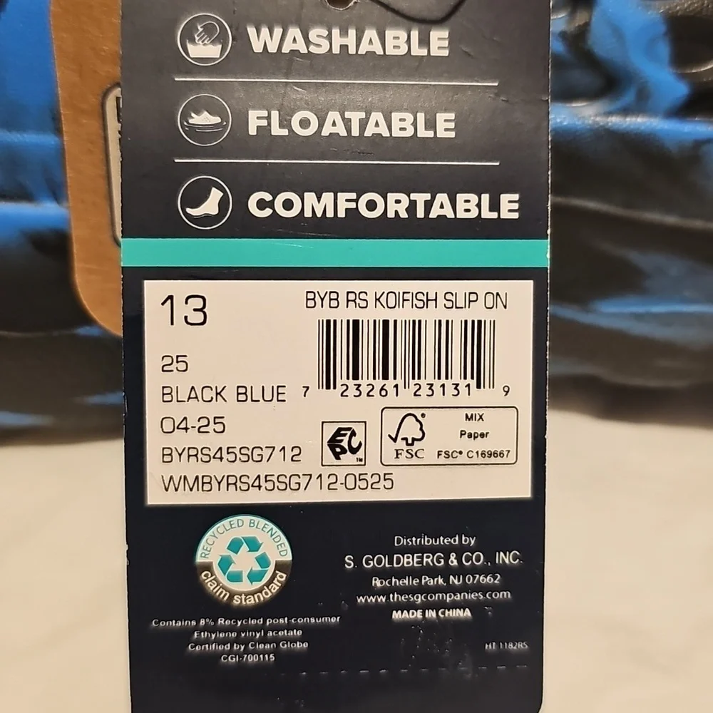 Rugged Shark Kids Size 13 Blue-Black Slip On Floatable Water Sneakers New